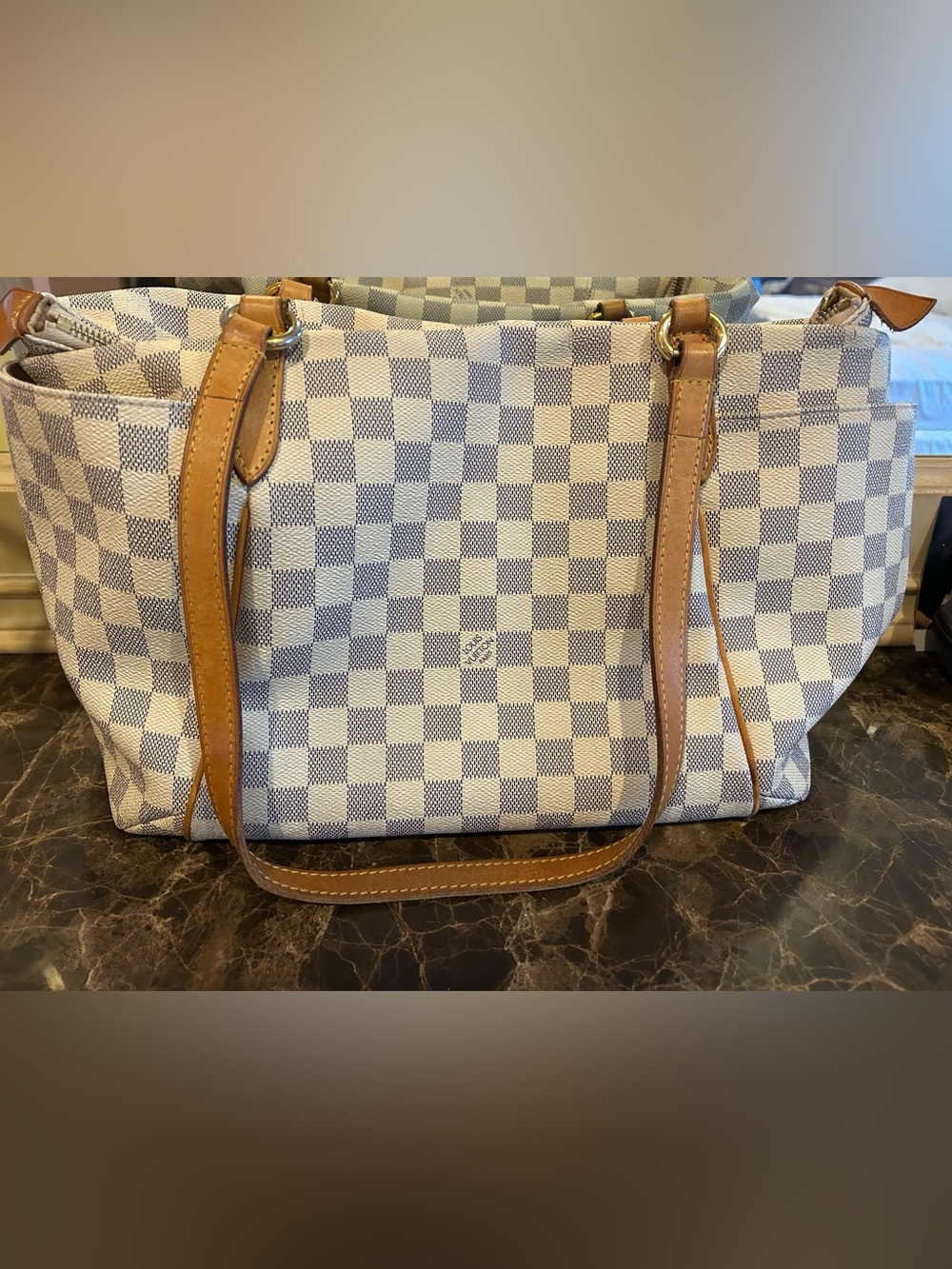Designer-Inspired Checkered Shoulder Bag in Cream and Brown